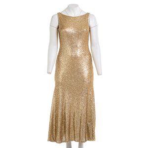 THEIA Gemma Matte Gold Sequin Gown Dress Sz 14